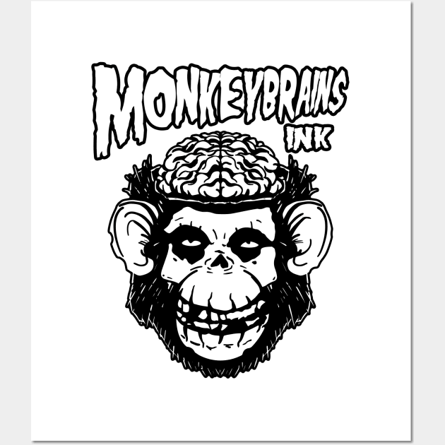 MonkeyBrainsINK fiend skull and logo on white! Wall Art by GodsBurden